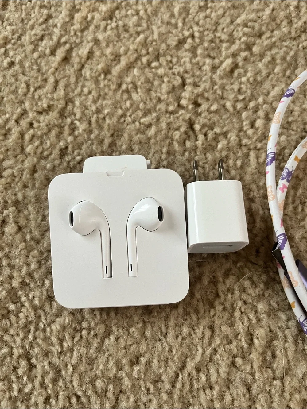 Apple Earbuds & charging Cable with White Apple Charger Adapter